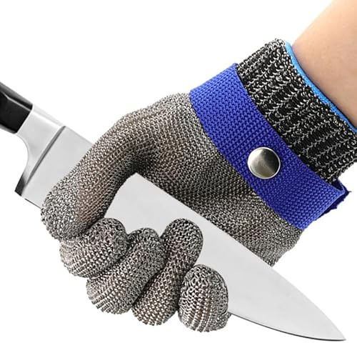 SEAFRONT Stainless Steel Metal Mesh Glove Cut Resistant Level 5 for Meat Cutting Chainsaw Work Kitchen Cooking Butcher Oyster Shucking with Soft Breathable Design (L)