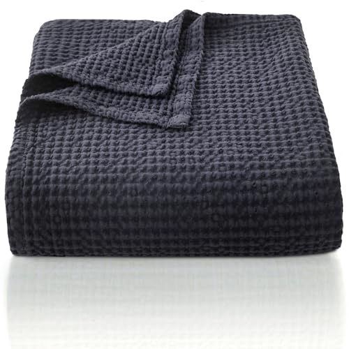 CHUFFED 100% Cotton Waffle Blanket 150x200cm Soft Lightweight Throw Blanket for All Season- Perfect Blanket Layer for Couch Bed Sofa - Elegant Home Decoration - Twin/Double Size-Charcoal