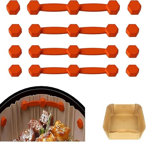 4PCS Premium Silicone Air Fryer Magnet Buckles - Heat-Resistant 500°F Non-Slip Parchment Paper Clips, Universal Red-Brown Fixing Clips for All Air Fryer Models (13x4x2cm)