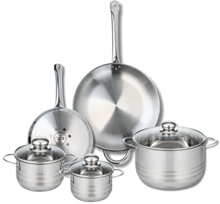 ELO 9880550 Kochgeschirr-Set, 5-teilig, 2 Bratpfannen 24 und 32 cm und 3 Kochtöpfe 14, 16 und 24 cm Elo Profi, glänzend, Edelstahl, Induktion