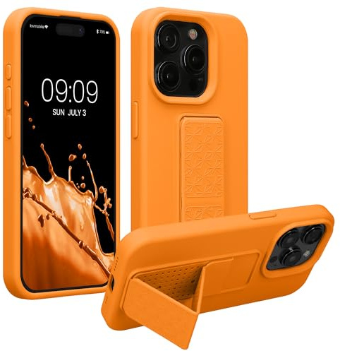 kwmobile Handyhülle für Apple iPhone 15 Pro Hülle - TPU Silikon Case mit Fingerhalter und Stand - Schutzhülle Cover in Fruity Orange