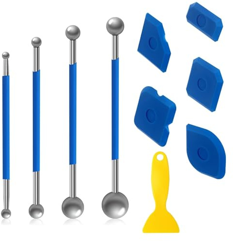 9 Stück professionelles Werkzeug Schaber Kit und Fugenglätter Set | 4 Metallkugel Abzieher und 5 Silikon Fugenglätter, praktischer Fliesenschaber zum sauberen Abdichten in Küche und Bad