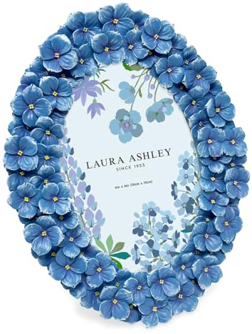 Laura Ashley 4x6 Blue Hydrangea Flower Oval Picture Frame with Easel & Hook