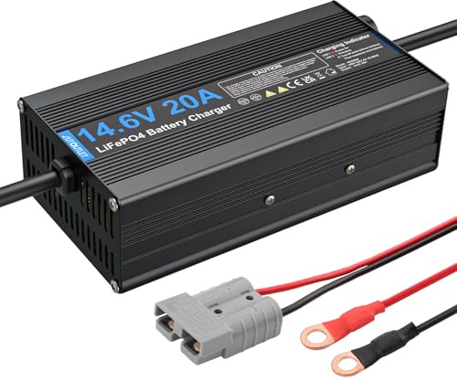 AUTOUTLET LiFePO4 Autobatterie Ladegerät 20A 12V, Batterieladegerät 14.6V 20A AC-DC Smart Charger mit 1M Anderson Stecker, LED-Anzeige, Mehrfacher Schutz, Ladegerät für Lithium-Eisenphosphat-Batterien