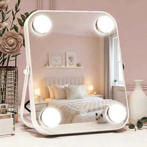 VETIVAGE Portable Lighted Makeup Mirror with 3-Color Dimmable LED Touch Control 25.4 x 23 cm Vanity Mirror for Travel/Dressing Room