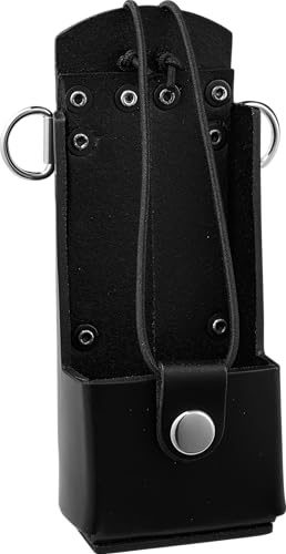 Perfect Fit Shield Wallets Black Leather Radio Holder for Two Way Radios, Universal Fit for HT750/HT1250, Durable Leather Open Radio Case, Tactical Holster with D Ring for Firefighters & Responders