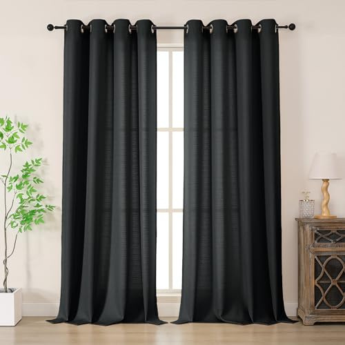 Simplebrand Wohnzimmer Vorhänge Leinen Ösenvorhang Leinenoptik Vorhang Boho Gardine mit Ösen Semi-transparent Leinenvorhang Gardinen Ohne Bohren Curtains 2er Set für Schlafzimmer, HxB 229x140 cm