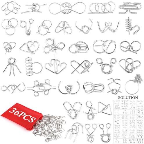 Nexlynk 36 PCS Metal Wire Brain Teaser Puzzle Set, IQ Mind Games, Brain Teaser Wire Puzzle, Educational Brain Teasers for Kids and Adults, Challenge Gifts, Party Bag Fillers