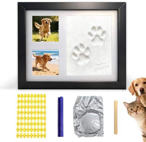 SahCognitual Set di Impronte per Cane e Gatto, Cornice Fotografica con Impronta in Argilla, Kit Impronte Mani e Piedi per Bambini, Cornice Commemorativa per Animali per Neonati, Cani e Gatti, Nero