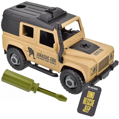 Electoys Dino Rescue Jeep Toy Car for Kids with Screwdriver Dinosaur Assembly Playset Role Play Adventure Vehicle Buildable Plastic Construction Imaginative Play for Children