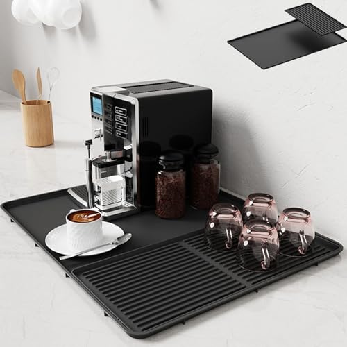 IYYI Silicone Coffee Bar Mat- 2-in-1 Non-Slip Drying Mat & Heat-Resistant Counter Protector for Coffee Makers, Dish Racks, Blenders (Black-50 * 40cm)