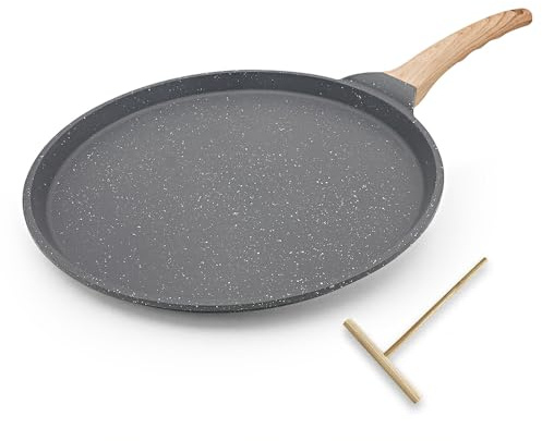 Bobikuke Padella per Crepes Ø30cm, Crepiera con Distributore di Impasti, Rivestimento Antiaderente - Nero
