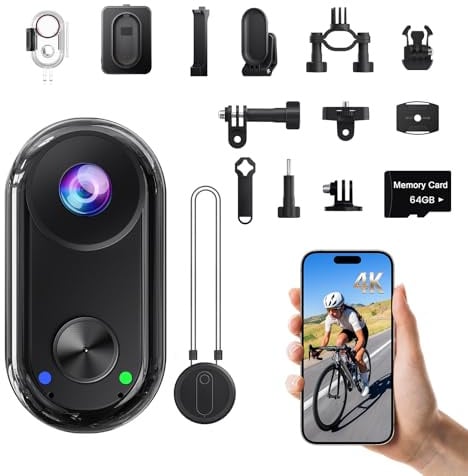 4K Mini Caméra Sport, 20MP Portable Body Camera, 6 Axes Stabilisation POV Caméra d'action,40M Caméra Étanche,WiFi Camera Portabl Sport Magnétique(Avec Carte TF de 64 Go et Accessoires de Fixation)