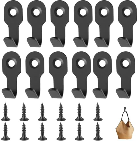 Dargkwn 10 unidades Mini ganchos de acero inoxidable negro para el tablero de llaves, ganchos de pared inoxidables, pequeños para atornillar, juego de ganchos estables para bricolaje, armario, baño y