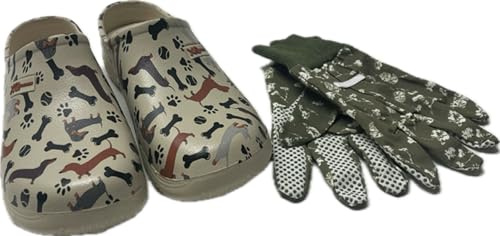 Steinnacher Damen Clogs & Pantoletten mit Gartenhandschuhen Verschiedene Designs Safari Schmetterlinge Dackel (Creme, EU Schuhgrößensystem, Erwachsene, Damen, Numerisch, M, 39)