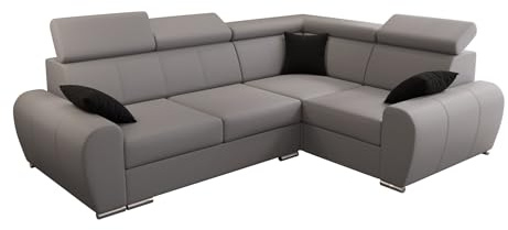 O-Sofa Ecksofa Apollo KN08, Eckcouch in L-Form mit Schlaffunktion, Farbe: Grau, Kunstleder, Ottomane Rechts