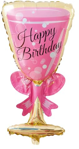 Sektglas Folienballon XXL Ballon in Pink, Helium Ballons Pink Deko, 102 Cm Luftballons Geburtstag, Happy Birthday Geburtstagsdeko Sekt Motiv für Mädchen & Frauen, Heliumballon Party Deko