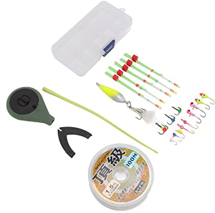 Stylebest Kit de Canne à Pêche sur Glace Mini et Portable avec Matériau Haute Résistance pour Ensemble de Pêche sur Glace en Plein Air 105g (Feuillage)