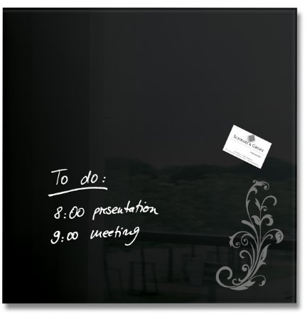 Sigel GL115 Glas-Magnetboard / Magnettafel artverum, schwarz mit floralem Ornament 48 x 48 cm - weitere Farben auswählbar