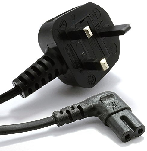 kenable Power Cord UK Plug to Right Angle Figure 8 C7 Lead Cable for TV Radio Laptop Charger Black 1.8m
