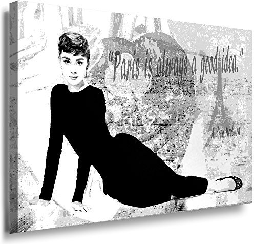 Julia-Art Leinwandbilder - Audrey Hepburn Bild 1 teilig - 60 mal 40 cm Leinwand auf Rahmen - sofort aufhängbar Wandbild XXL - Kunstdrucke QN64-2