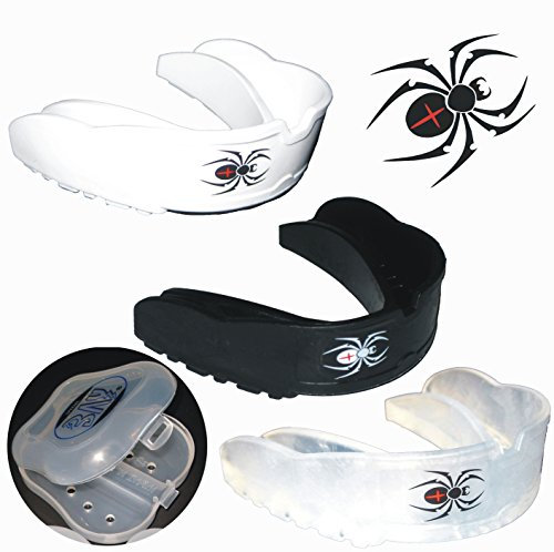 BAY SPINNE MMA CE Spider Motiv Design ZAHNSCHUTZ Weiss, Erwachsene ab ca. 13 Jahre mit belüfteter Box