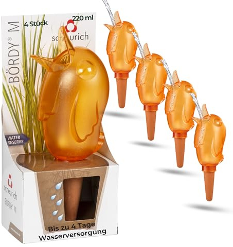 Scheurich Wasserspender Bördy M 4X ORANGE 220ml Größe 20cm für bis zu 4 Tage Bewässerung Ihrer Pflanzen