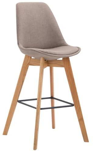 CLP Barhocker METZ mit Stoffbezug I Thekenhocker mit Eichenholzgestell und Fußstütze I Barstuhl mit Lehne I erhältlich | Farbe Taupe Gestell Farbe Natur
