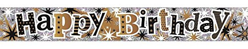 Simon Elvin Happy Birthday Holographic Foil Banner (W2.5m) (Gold/Silver/Black)