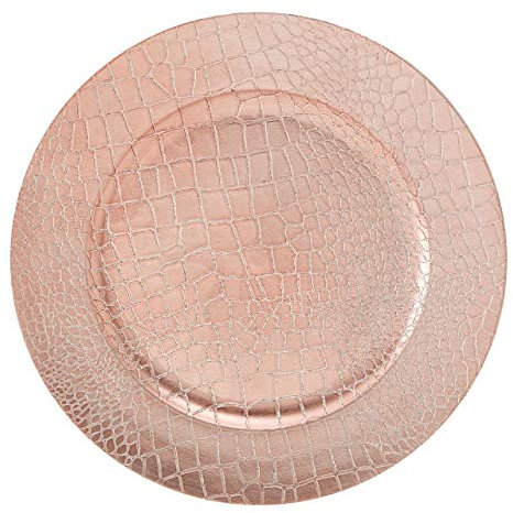 Premier Housewares Rose Gold Pebble Effect Charger Plate/Plate Set/Melamine Plates/Dinner Plates/Small Plates/Rose Gold Plates/Serving Plates/Dimensions are w33 x h2 x d33 cm