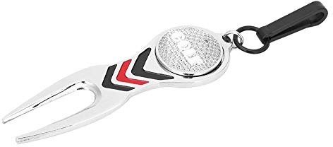 Divot Tool, Reparaturgabel mit Ballmarker für Golfer | Anti-Rutsch Griff, Magnetischer Ballmarker, Robustes Metall, Leicht Tragbar