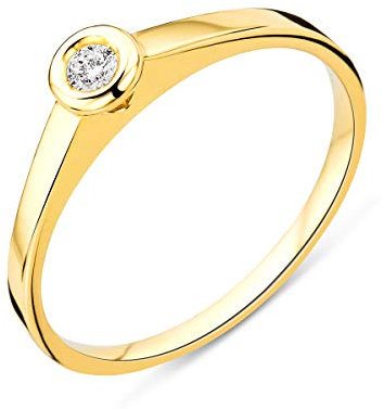 Miore Ring Damen Solitär Diamant Verlobungsring Gelbgold 9 Karat / 375 Gold Diamant Brillant 0.05 Ct, Schmuck
