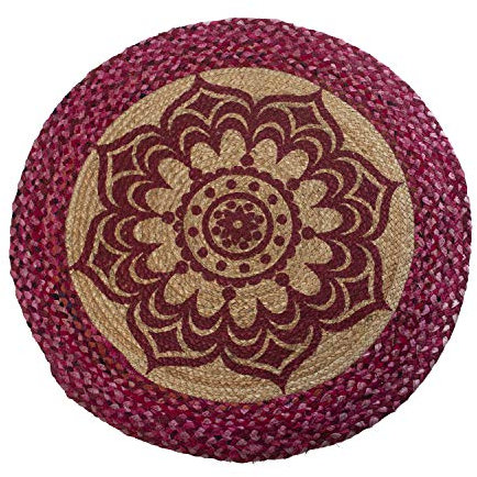 DRW Tappeto rotondo in cotone e iuta in naturale e fucsia