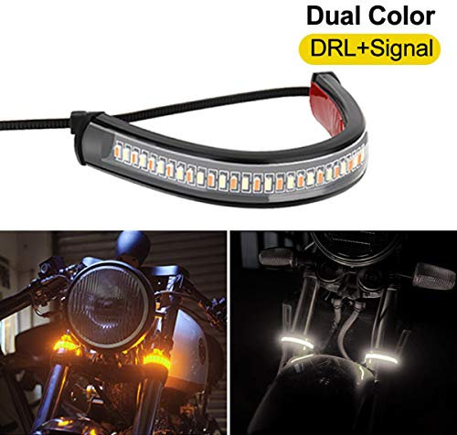 2 Pcs LED Moto Clignotant Lumière et DRL, 12V Lampe Clignotant forme Anneau Fourche Bande de couleur blanc et jaune (12V Moto DRL + Clignotant)