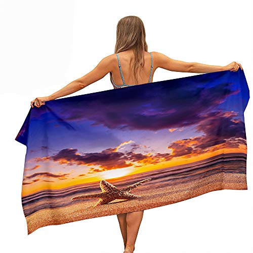Chickw1 Microfaser Strandtuch Große, Handtuch Leicht Tragbar Rechteckig Badetuch Schnelle trockene Wasseraufnahme Bad Pool Badetuch Reise Urlaub Strand Geschenk (Strand Sonnenaufgang,80x180cm)