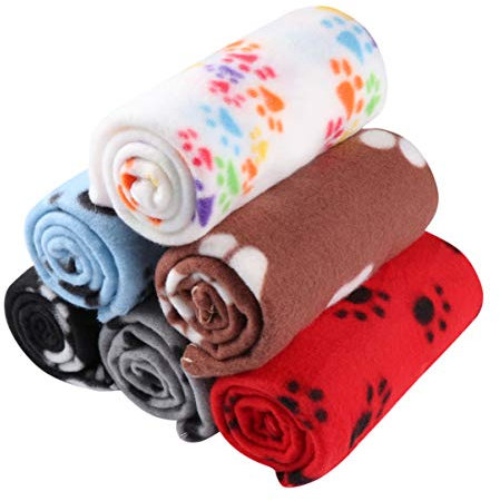 balacoo 6 Packungen/Set Haustierdecken Katzenvliesdecken Weiche Welpendecke Kissen Schlafmatte mit Pfotenabdruck Haustier Bettdecke für Hunde Welpen Katzen 60X70cm