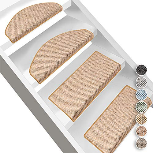 Floordirekt Stufenmatten Sabang | Halbrund oder Eckig | Sisaloptik | Treppenmatten in 7 Farben | Strapazierfähig & langlebig | Stufenteppich für Innen (Natur, Eckig 65 x 23,5 cm)