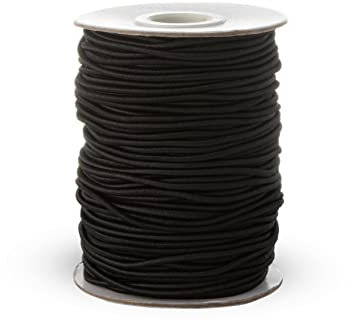 Realm Cordoncino elastico rotondo per cappelli, nero e bianco (1 mm, 2 mm e 3 mm), per gioielli, maschere, cappelli da festa (nero, 2 mm – 10 metri)