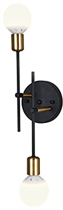 Kaj Hejmo Modern Wall Light Sconces- 2 Lights Vanity Industrial Wall Lamp Adjustable Angle- Double Lights E27 Wall Lighting Indoor for Bathroom Hallway Kitchen Living Room Bedroom (Black)