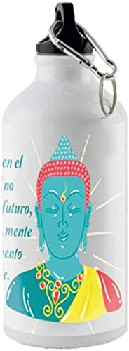 Kembilove Botella personalizada Buda – Tazas Desayuno Mandalas – Tazas con Mensajes positivos – Buda de la abundancia – Tazas Originales Figura Buda – Cantimplora Buda