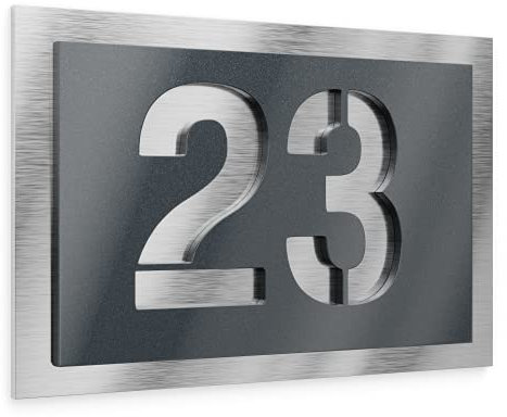 Graviers Design Numero civico personalizzabile in vetro acrilico + acciaio inox V2A 160 x 110 mm metallizzato, Resistente alle intemperie, Antiruggine, Targa per porta d’ingresso