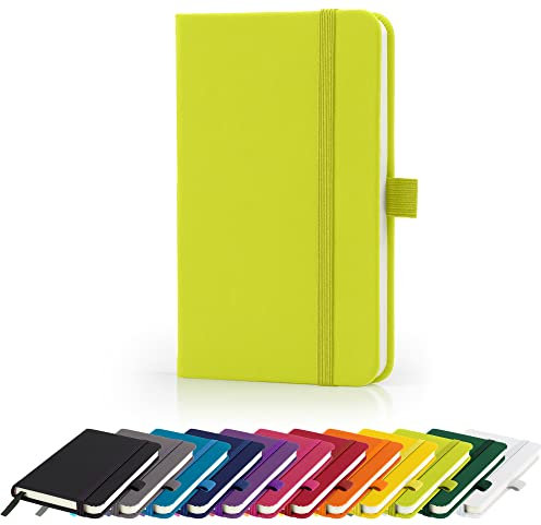Premium A6 Notizbuch, liniert, Tasche, Hardcover, kleines Tagebuch mit Stiftschlaufe, Gummiband und Schleifenmarker, 196 Seiten/98 Blatt Notizblock Notizblock (Limette)