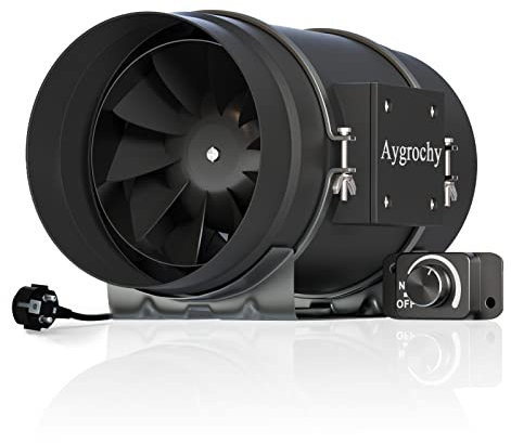Aygrochy 200mm Regelbar Rohrventilator 935 m³/h, EC Motor Abluftventilator für Badezimmer, Kühlung, Booster, Wachstumszelte, Hydrokulturen, Heimgebrauch, Belüftung und Abluftgebläse.