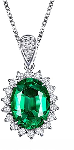 AMDXD Blumen Damen Kette mit Anhänger aus 750 Weiß Gold 18 Karat mit Smaragd 0.69ct und Diamant Goldkette Echtgold Silber, 1Jahriger Geschenk
