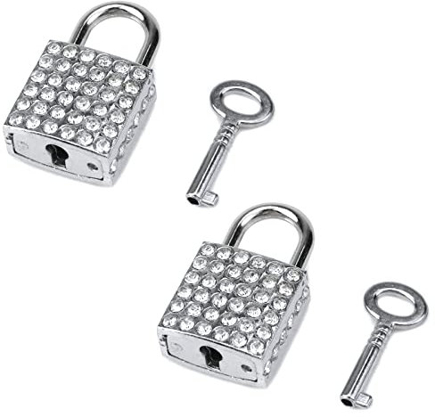 Tighall Bling Mini Square Decorative Padlock, Zinc Alloy Shiny Decorative Lock with Key for Luggage Hasp Cabinet Handbag 2 PCS, Silver
