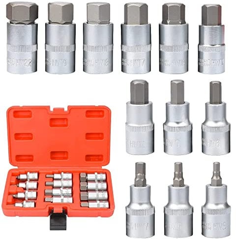 Nutmanel 12 Stück Inbus Nuss Satz Steckschlüssel Satz Innensechskant Nuss Satz 1/2 Zoll für Inbus, Sechskant-Bit-Set 5-22 mm
