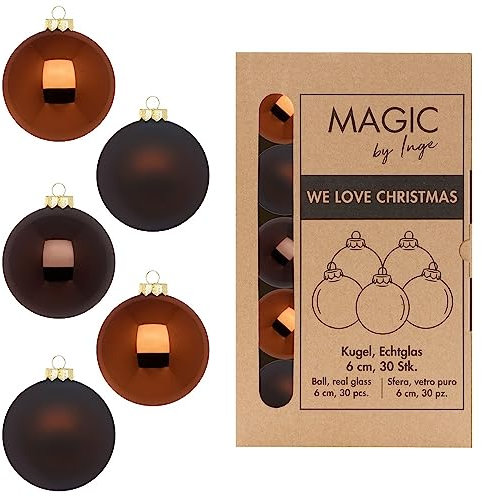 Weihnachtskugeln Glas 6cm x 30 Stück in Kartonbox Christbaumkugeln Cognac Diamond