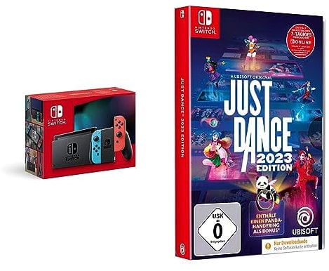 Nintendo Switch Konsole - Neon-Rot/Neon-Blau + Just Dance 2023 Edition - Limitierte Special Edition - exklusiv bei Amazon (Code in a box) - [Nintendo Switch]