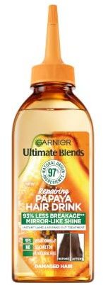 Garnier Ultimate Blends Repairing Papaya Hair Drink Conditioner 200ml | Instant Lamellar Water, Rinse-Out Liquid Conditioner, For Long Dull Hair, Frizz Free, Mirror Shine, Vegan, Cruelty Free