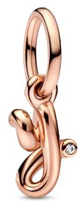 PANDORA Buchstabe y Handschrift Charm-Anhänger aus Sterlingsilber mit Zirkonia in der Farbe Roségold, Kompatibel mit PANDORA Moments Armbänder, 782458C01